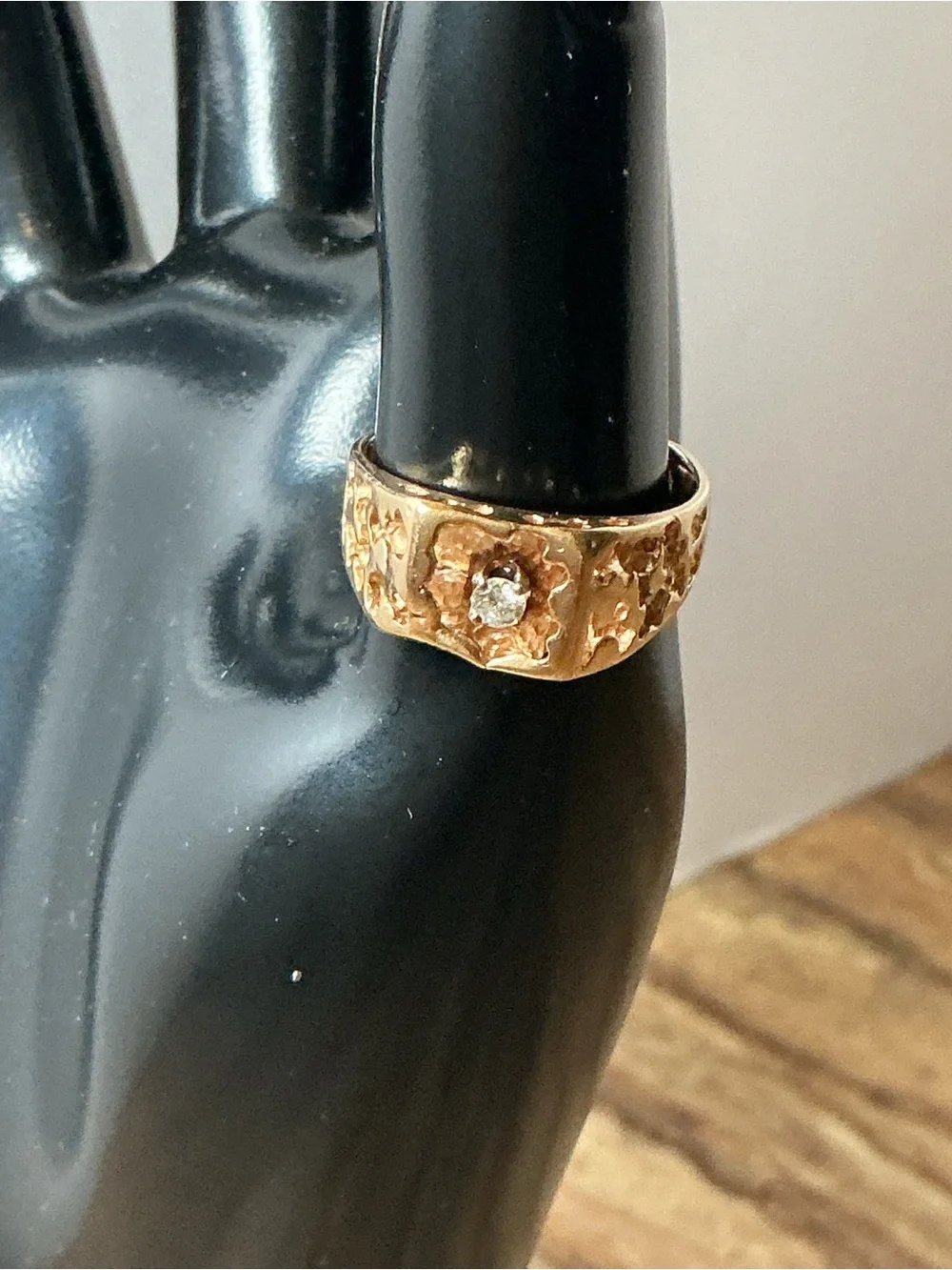 Men’s Vintage 14K Yellow Gold Diamond Nugget Ring Size 8 5.1g 0.35ct